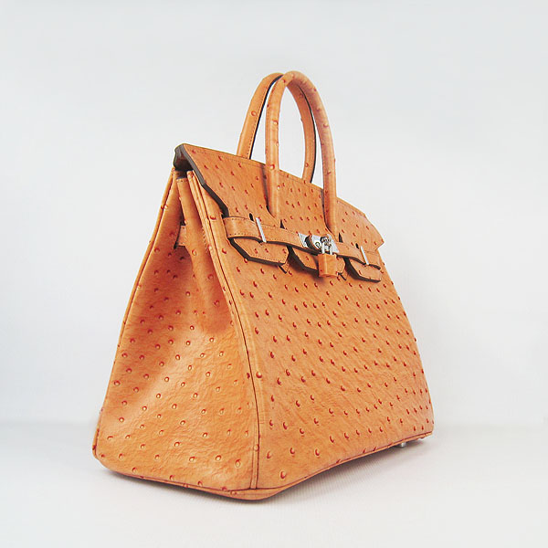 High Quality Fake Hermes Birkin 35CM Ostrich Veins Handbag Orange 6089 - Click Image to Close